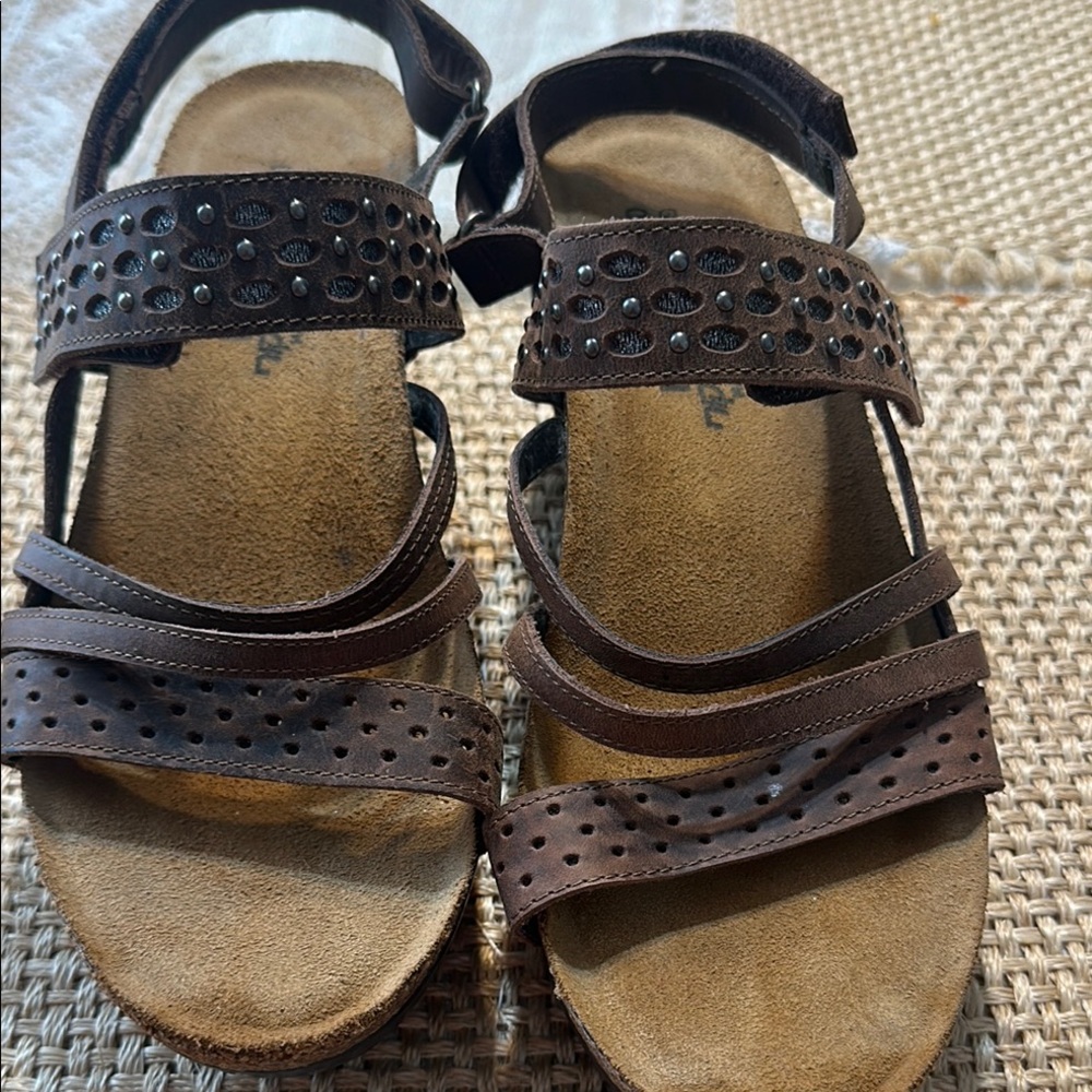 Naot Dark Brown Strappy Sandals with Stud Accents